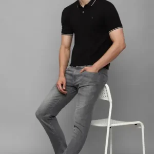 Louis Philippe Sport Men Solid Polo Neck Pure Cotton Black T-Shirt